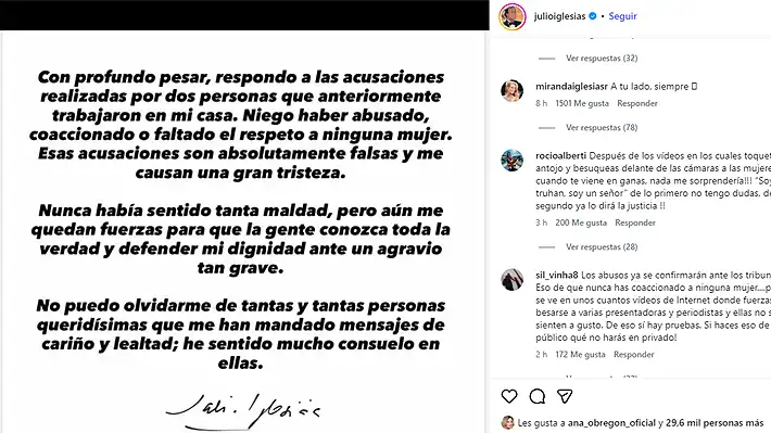 Julio Iglesias Responde a las Acusaciones con Mensajes Privados