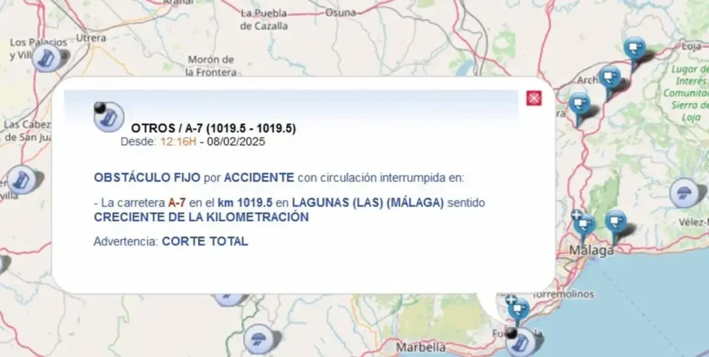 Accidente moto Mijas A-7: muerte motorista 54 años kilómetro 1020